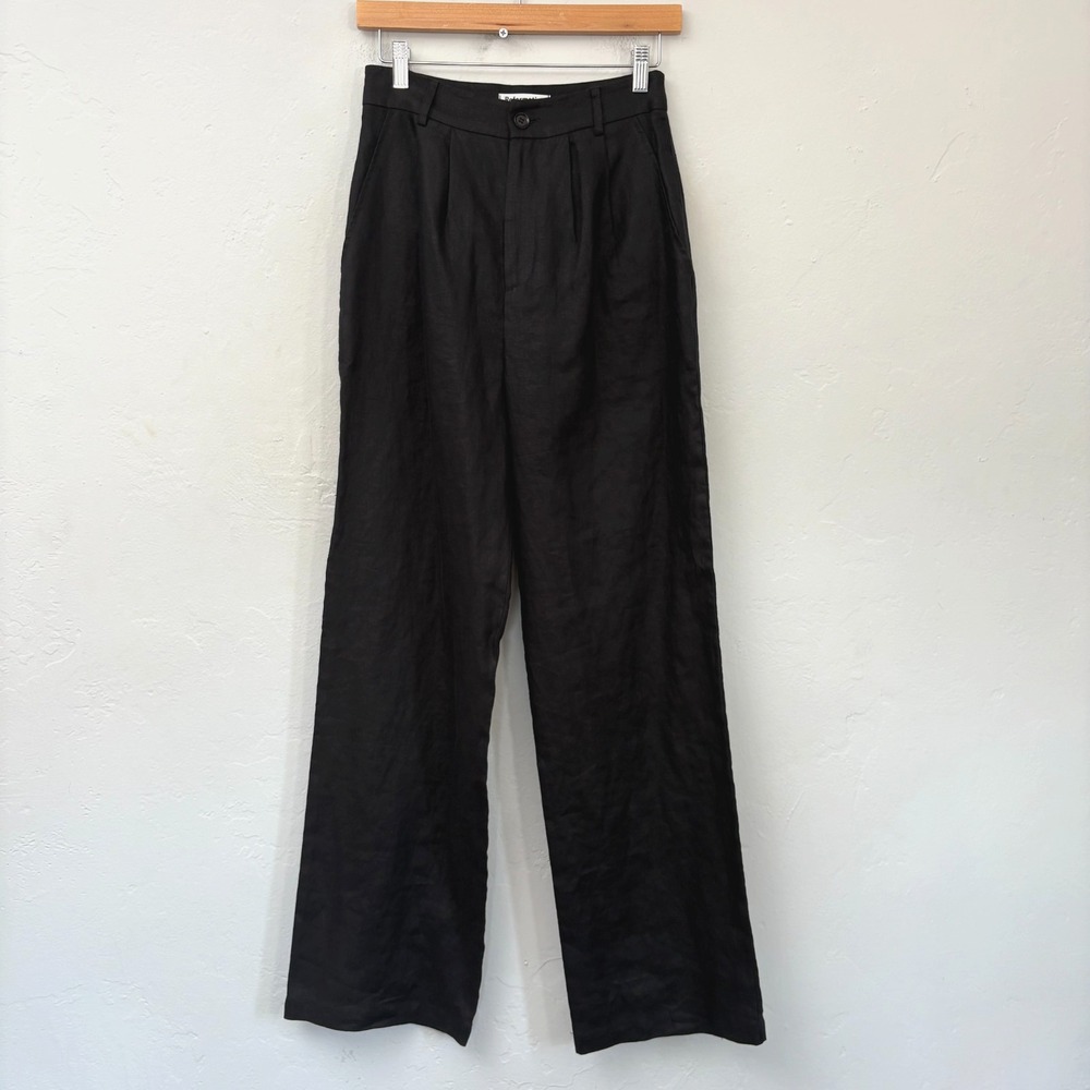 Reformation Linen Pants Trousers Women Size 2 Black Wide Leg Pleated